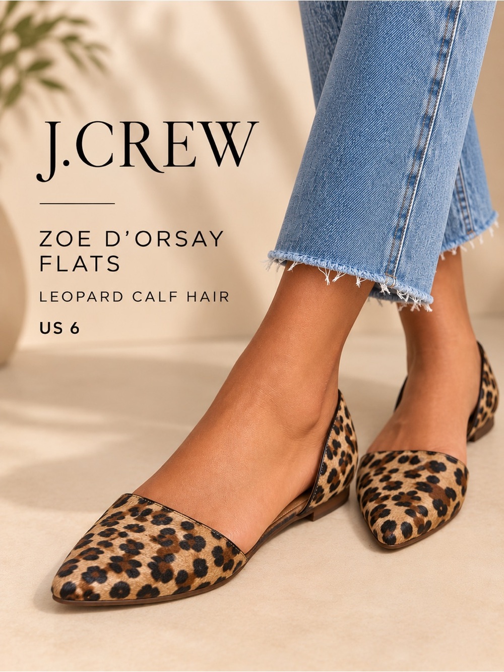 J.Crew Zoe Leopard Calf Hair d’Orsay Flats Size 6
